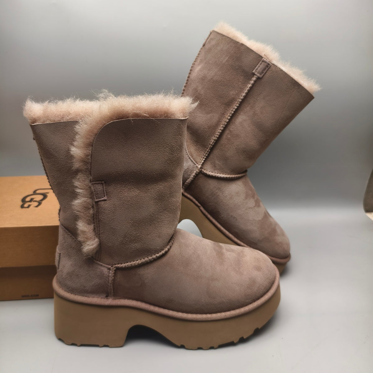 Walnut Wedge Thick-Sole Mid-Calf Fashion Boots – In Stock