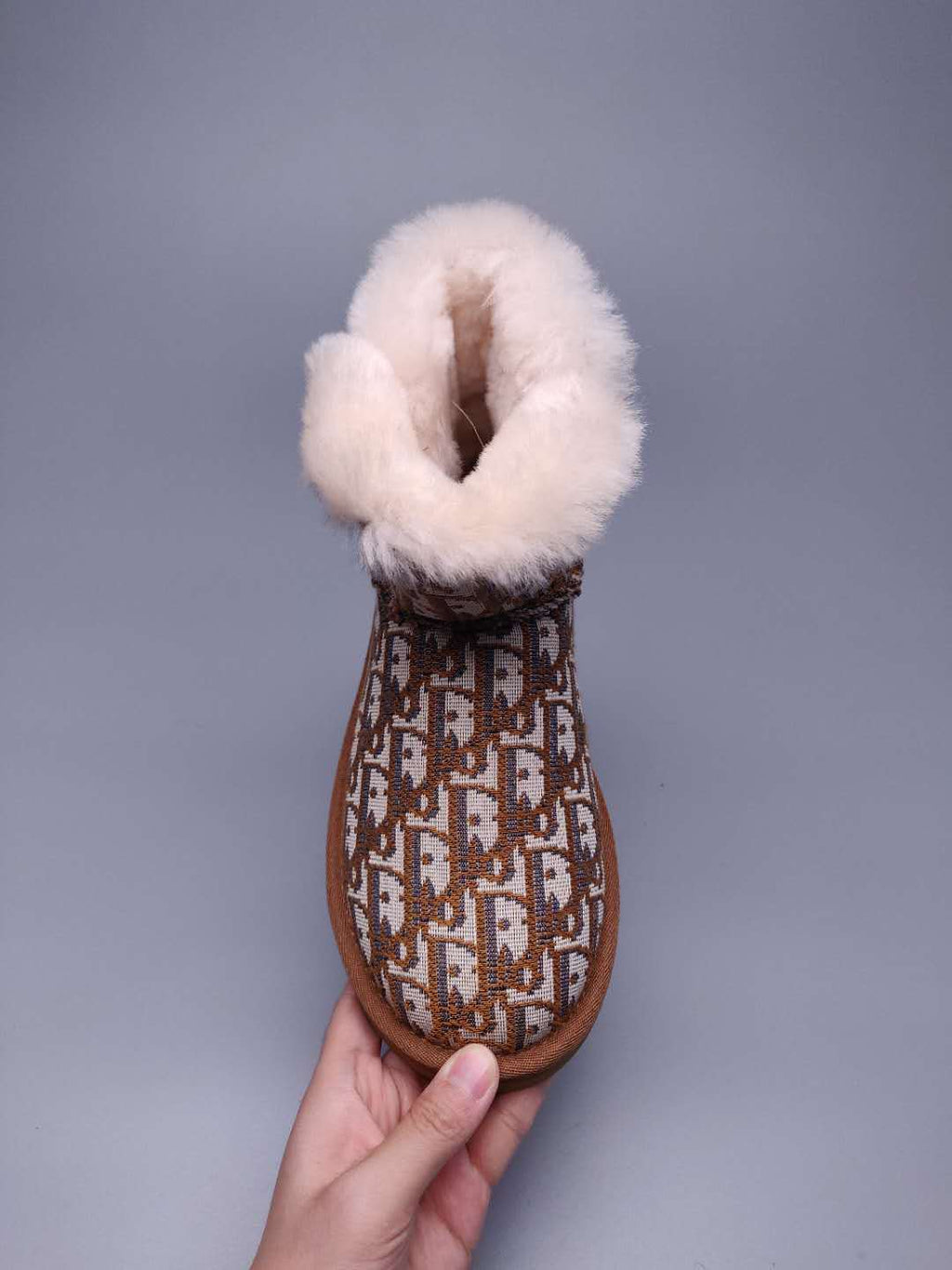 Chestnut Dior-Style Textured Fabric Boots – In Stock