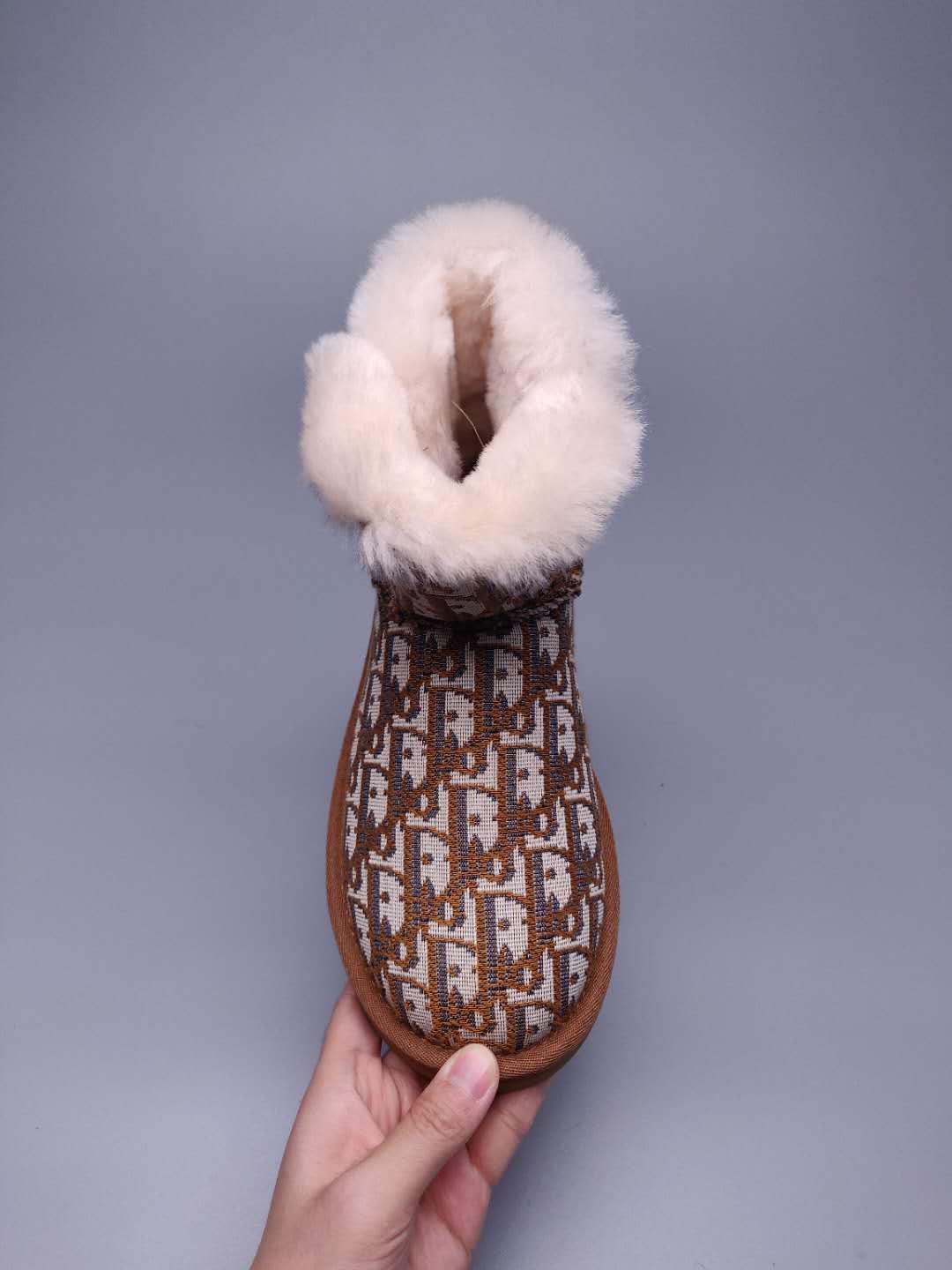 Chestnut Dior-Style Textured Fabric Boots – In Stock