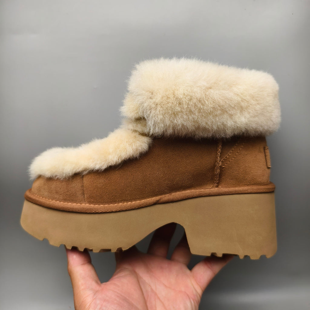 Chestnut Esme Wedge Ankle Boots – Fluffy Lace-Up Style – In Stock