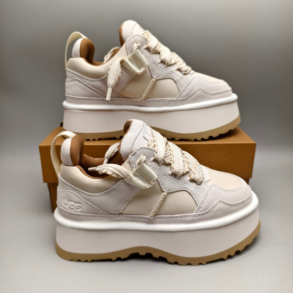 White Chunky Dad Sneakers – Lace-Up Casual Style – In Stock