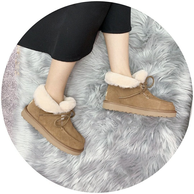 Chestnut Fluffy Trim Lace-Up Ankle Boots – In Stock