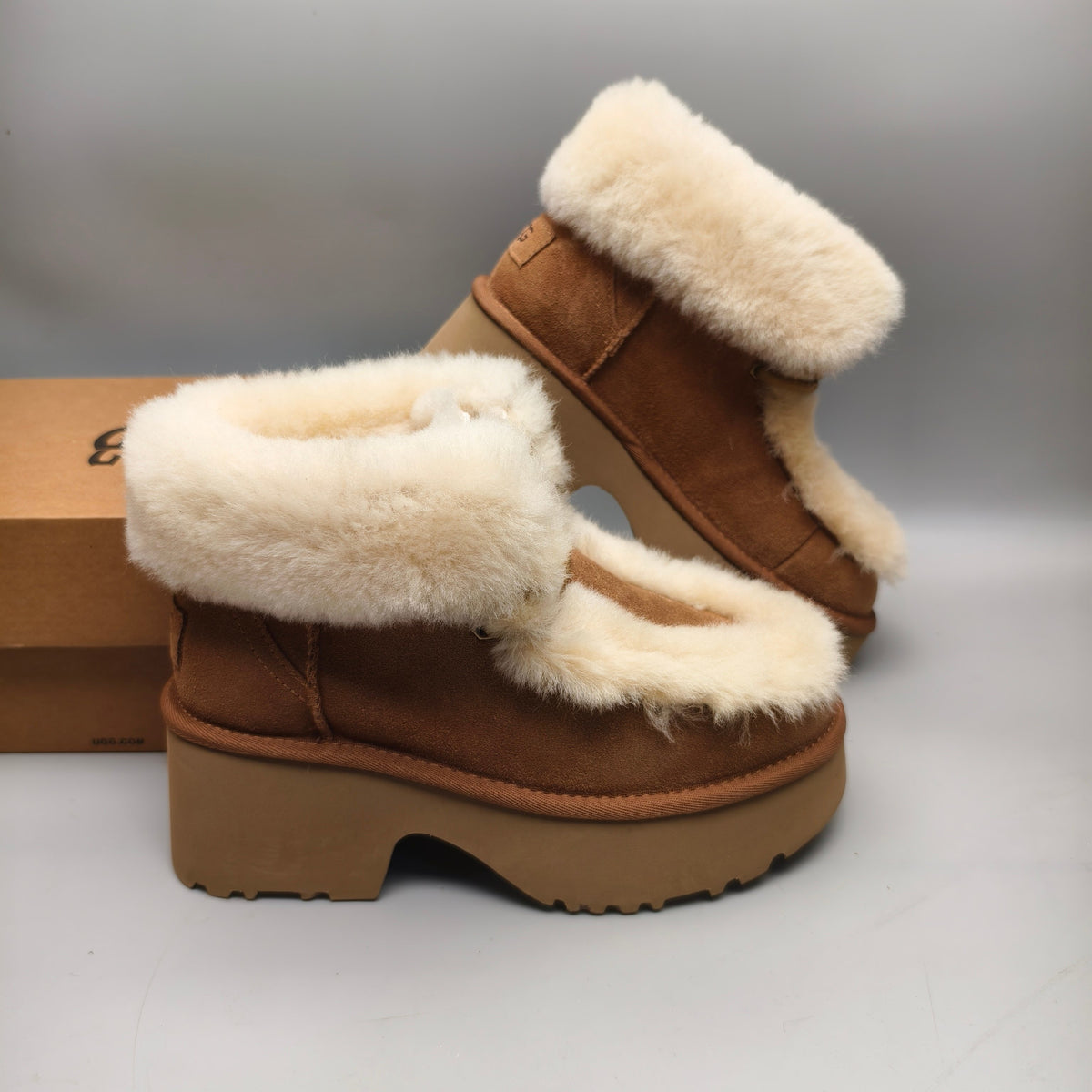 Chestnut Esme Wedge Ankle Boots – Fluffy Lace-Up Style – In Stock
