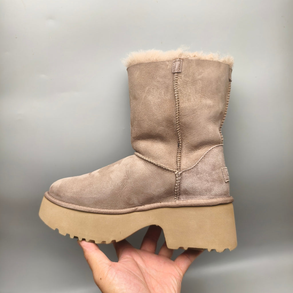 Walnut Wedge Thick-Sole Mid-Calf Fashion Boots – In Stock