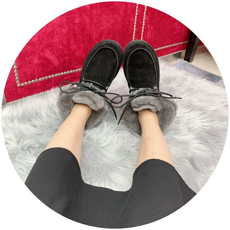 Black Fluffy Trim Lace-Up Ankle Boots – In Stock