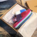 Rose Red Color-Block Platform Fuzzy Sandals – In Stock