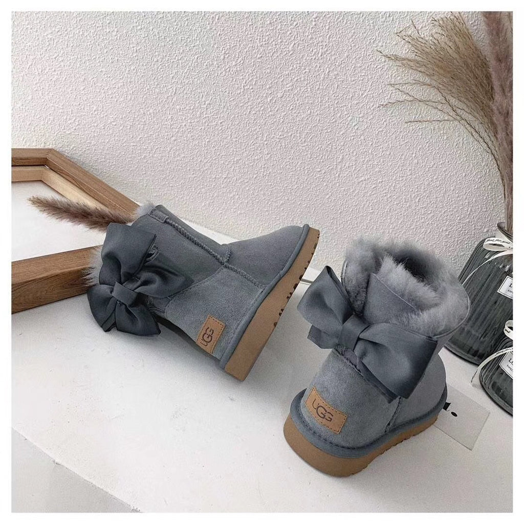 Gray Chic Bow Ankle Boots – In Stock