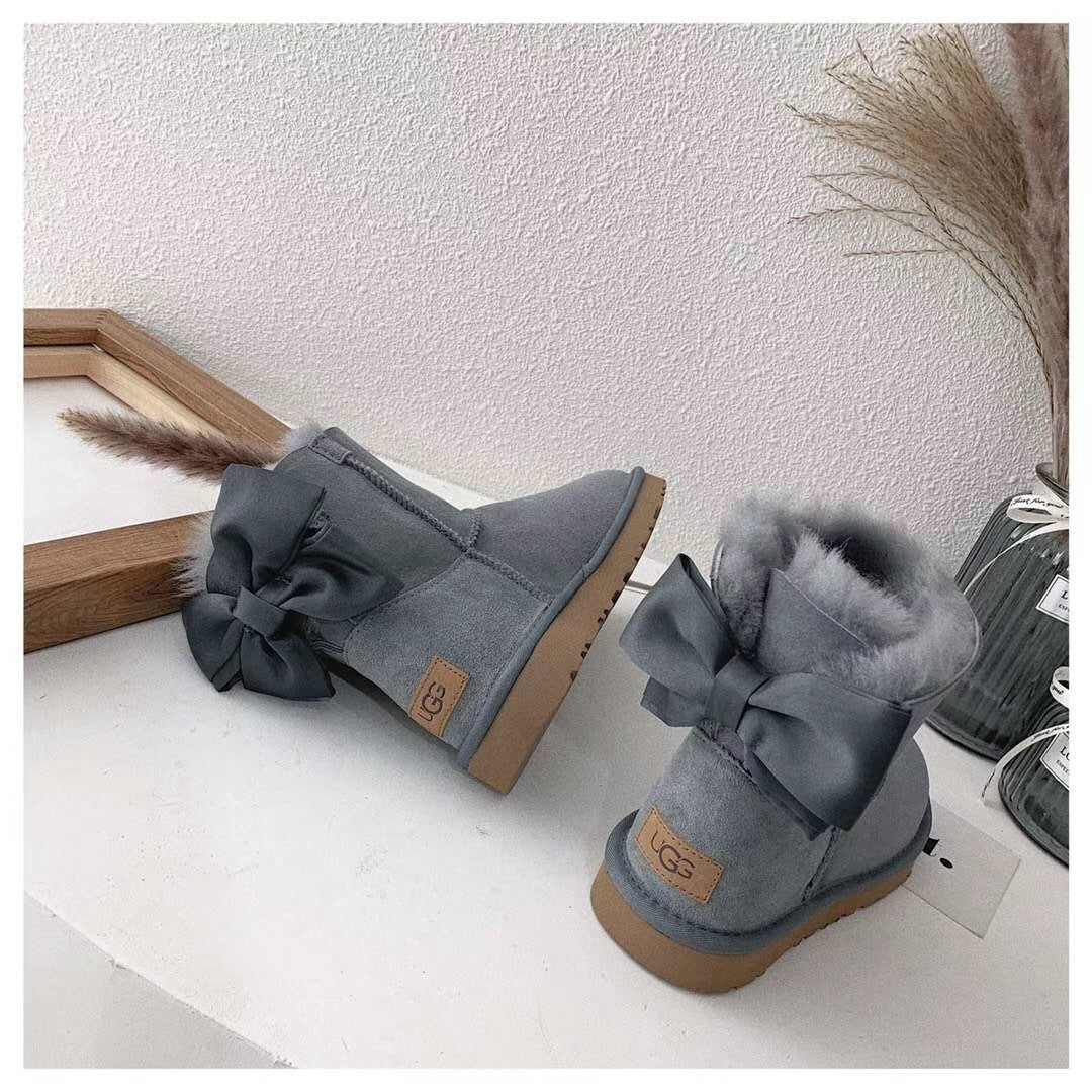 Gray Chic Bow Ankle Boots – In Stock