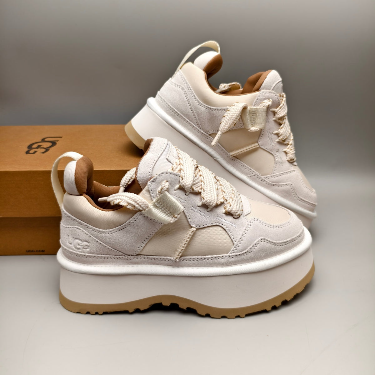 White Chunky Dad Sneakers – Lace-Up Casual Style – In Stock