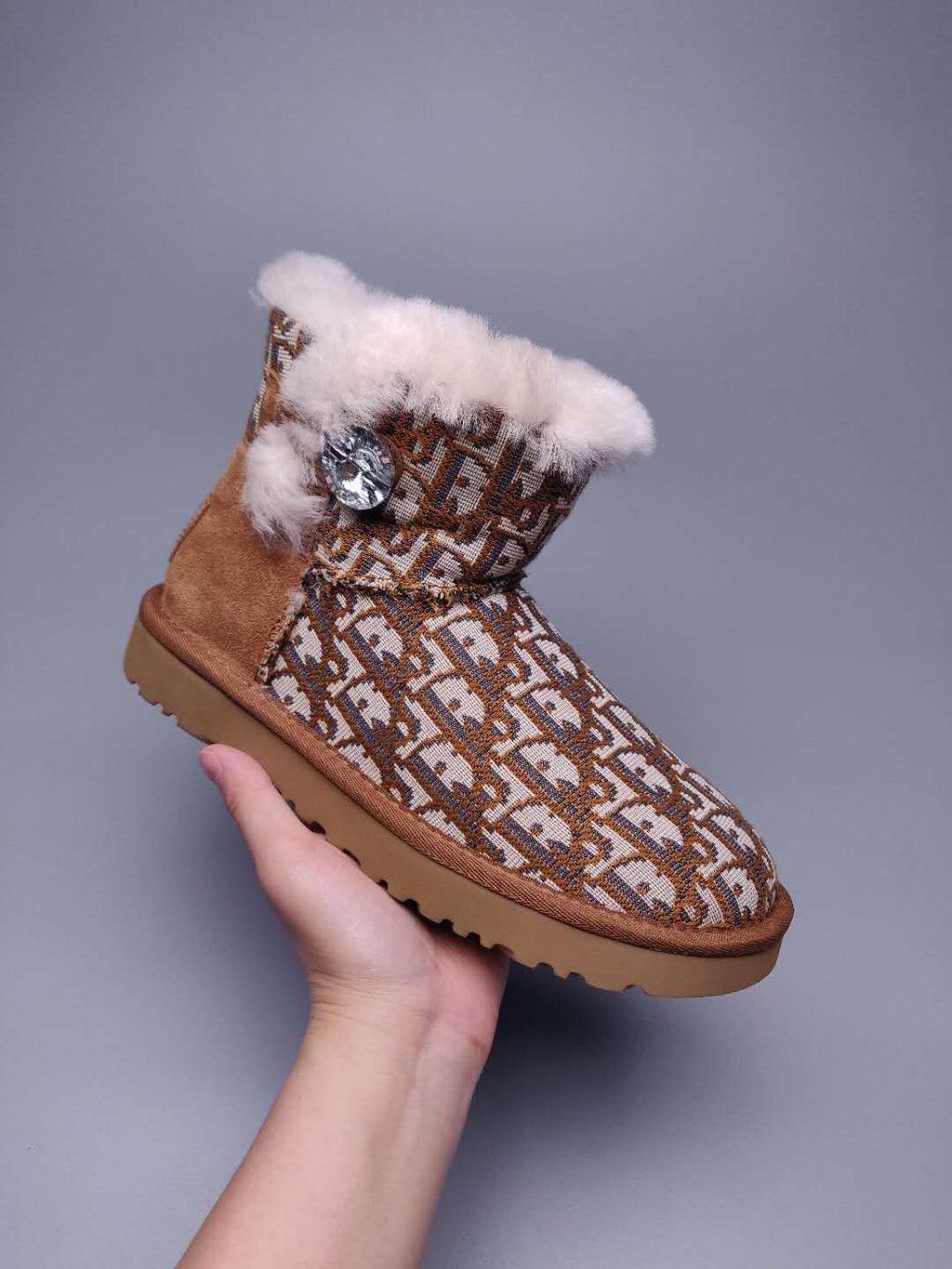 Chestnut Dior-Style Textured Fabric Boots – In Stock