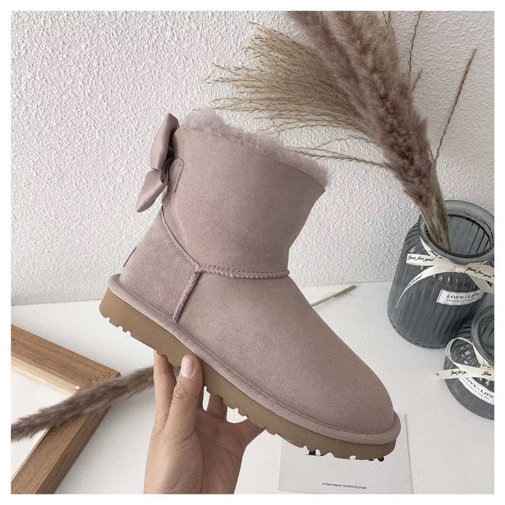 Dusty Pink Chic Bow Ankle Boots – In Stock