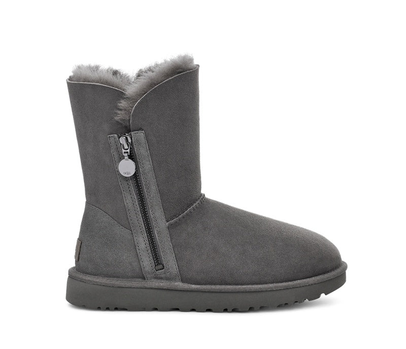 Gray Side-Zip Mid-Calf Boots – In Stock