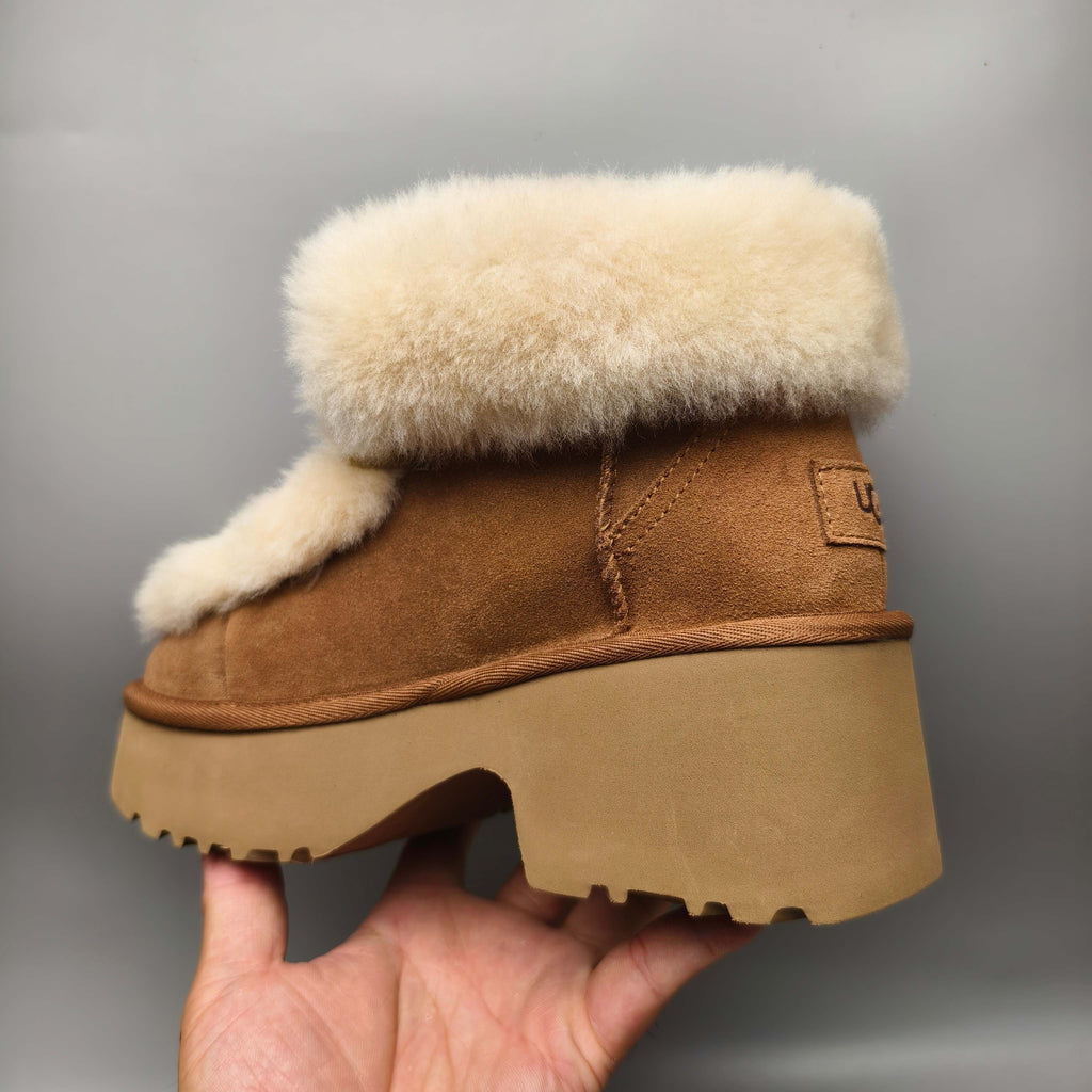 Chestnut Esme Wedge Ankle Boots – Fluffy Lace-Up Style – In Stock
