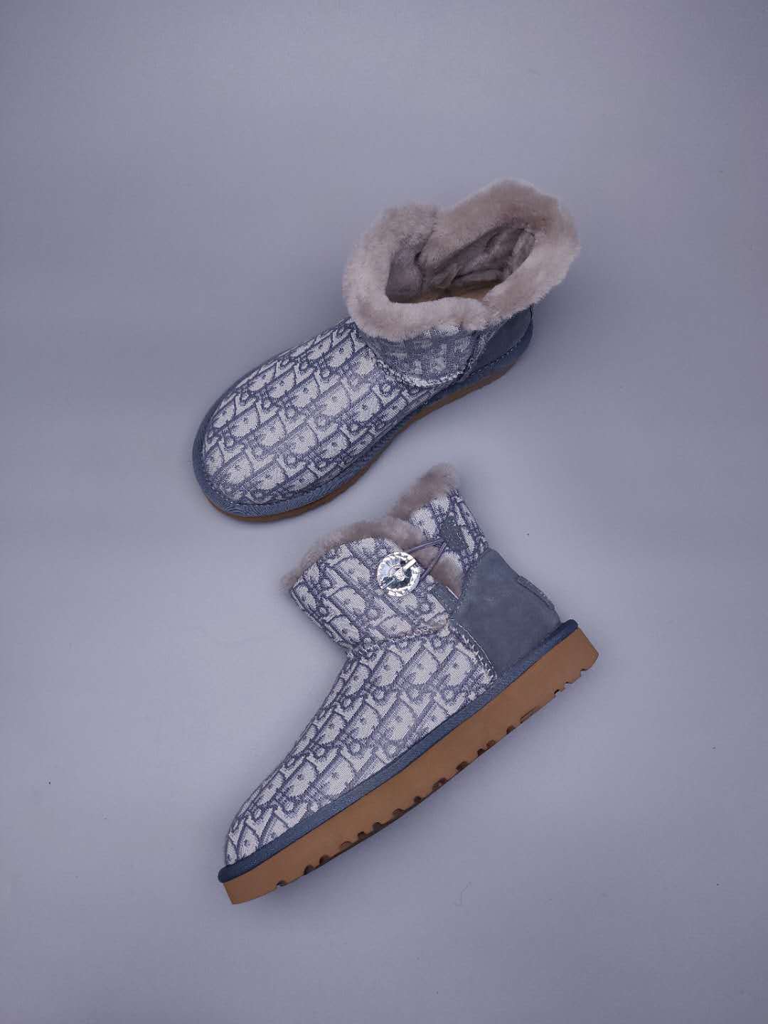 Gray Dior-Style Textured Fabric Boots – In Stock