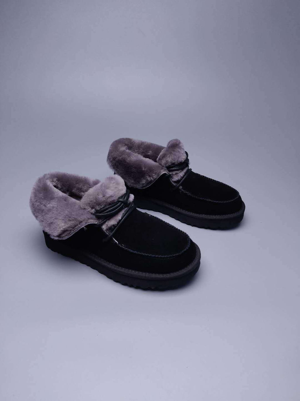 Black Fluffy Trim Lace-Up Ankle Boots – In Stock
