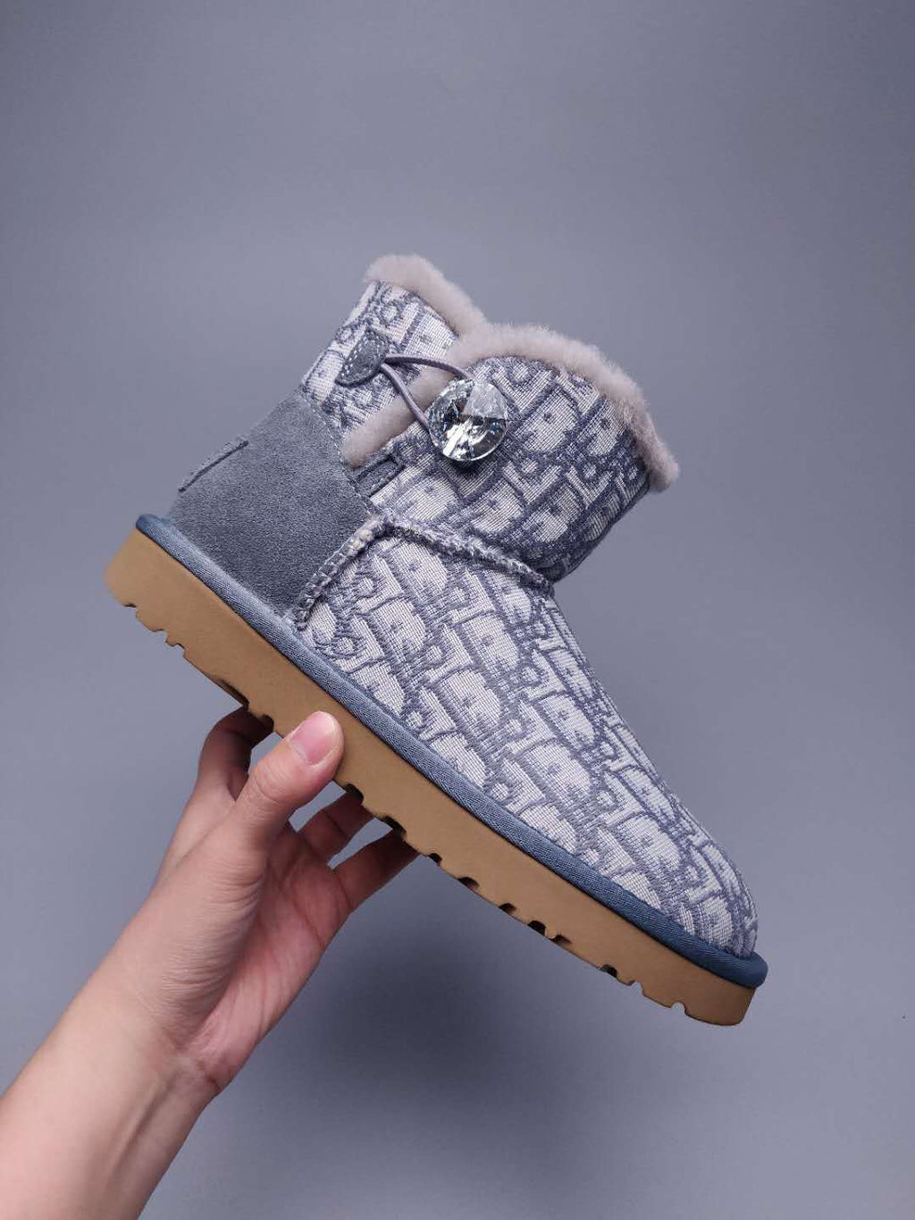 Gray Dior-Style Textured Fabric Boots – In Stock