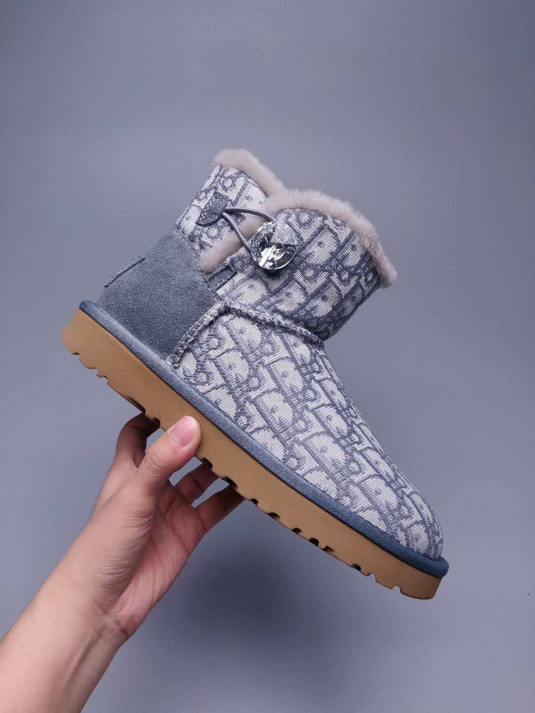 Gray Dior-Style Textured Fabric Boots – In Stock