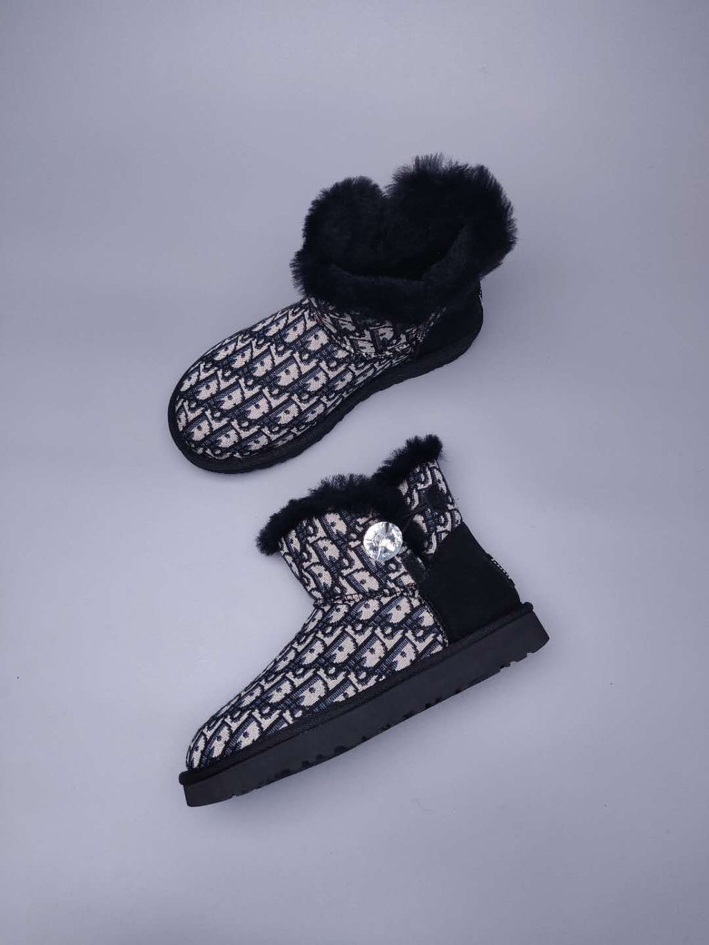 Black Dior-Style Textured Fabric Boots – In Stock