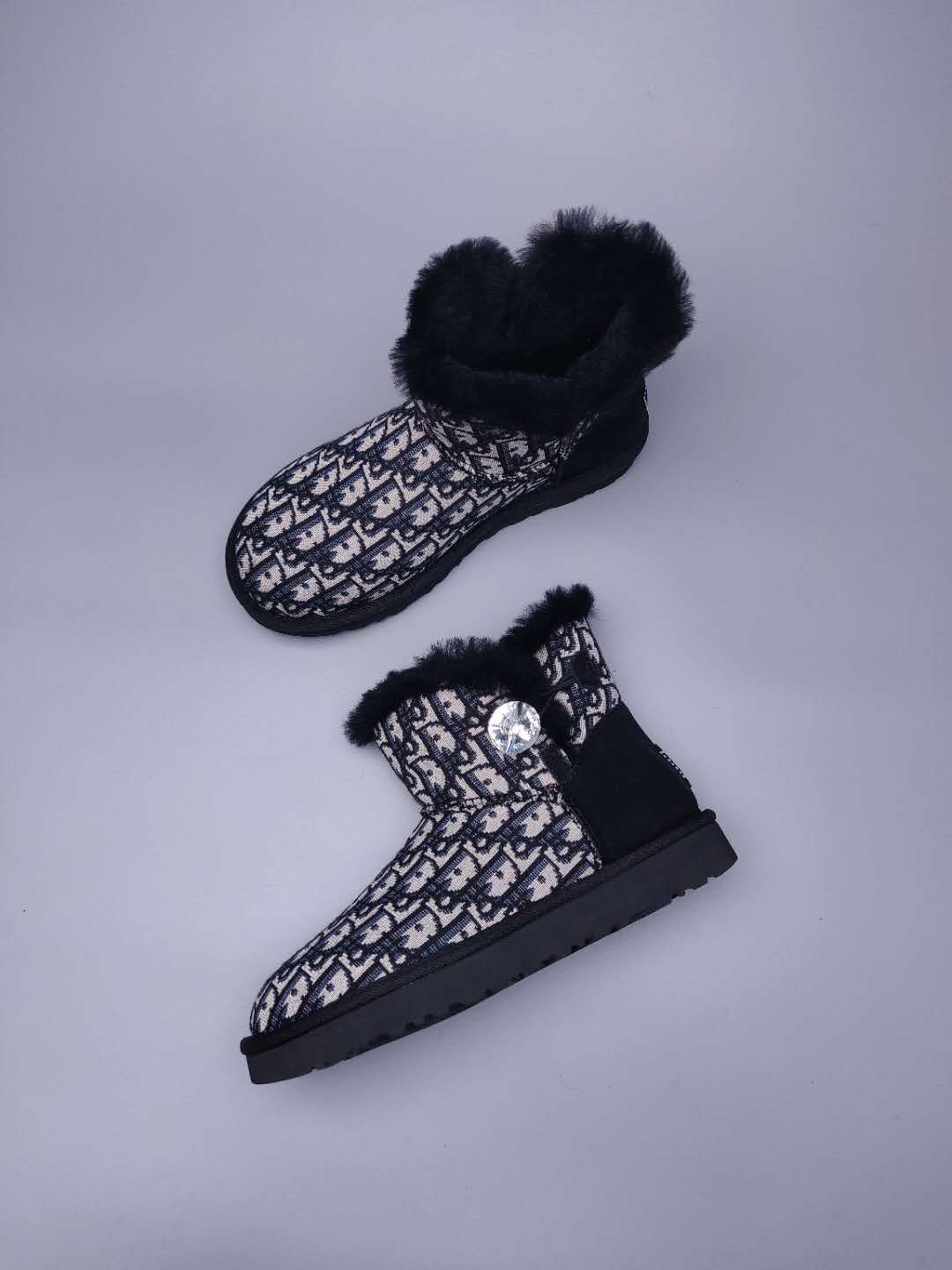 Black Dior-Style Textured Fabric Boots – In Stock