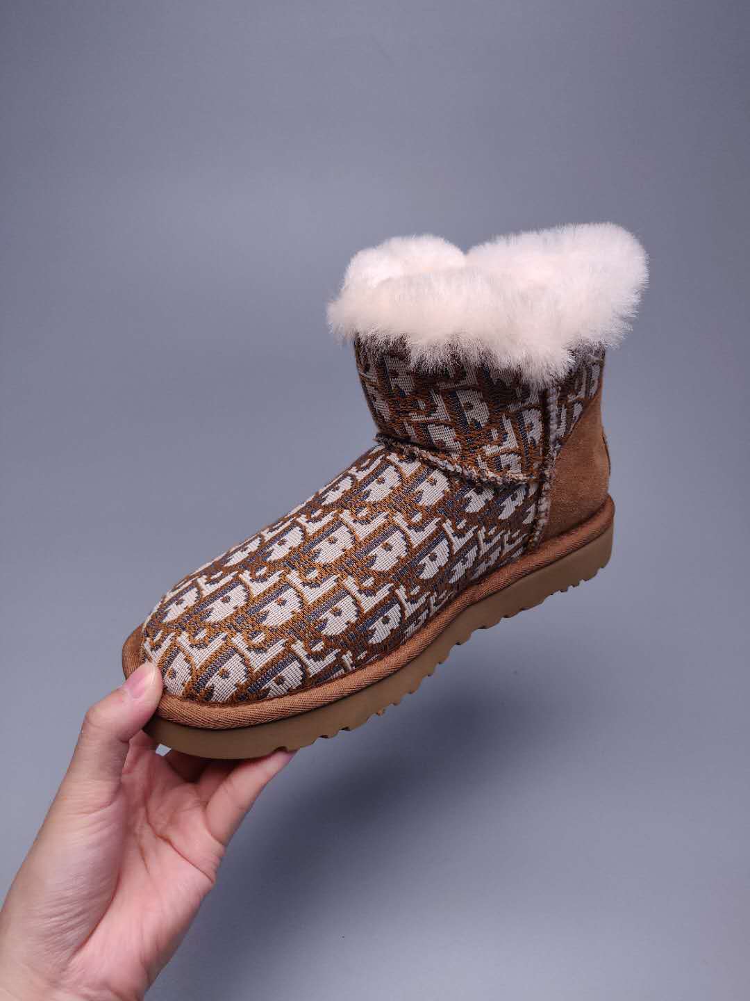 Chestnut Dior-Style Textured Fabric Boots – In Stock