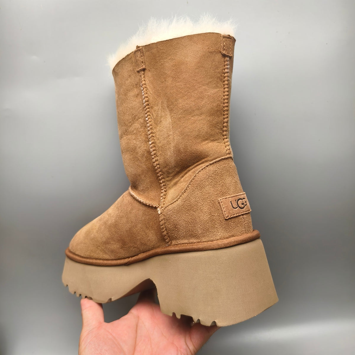 Chestnut Wedge Thick-Sole Mid-Calf Fashion Boots – In Stock