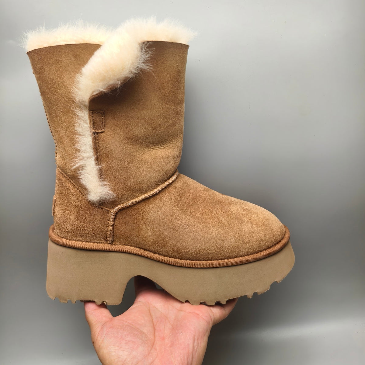 Chestnut Wedge Thick-Sole Mid-Calf Fashion Boots – In Stock