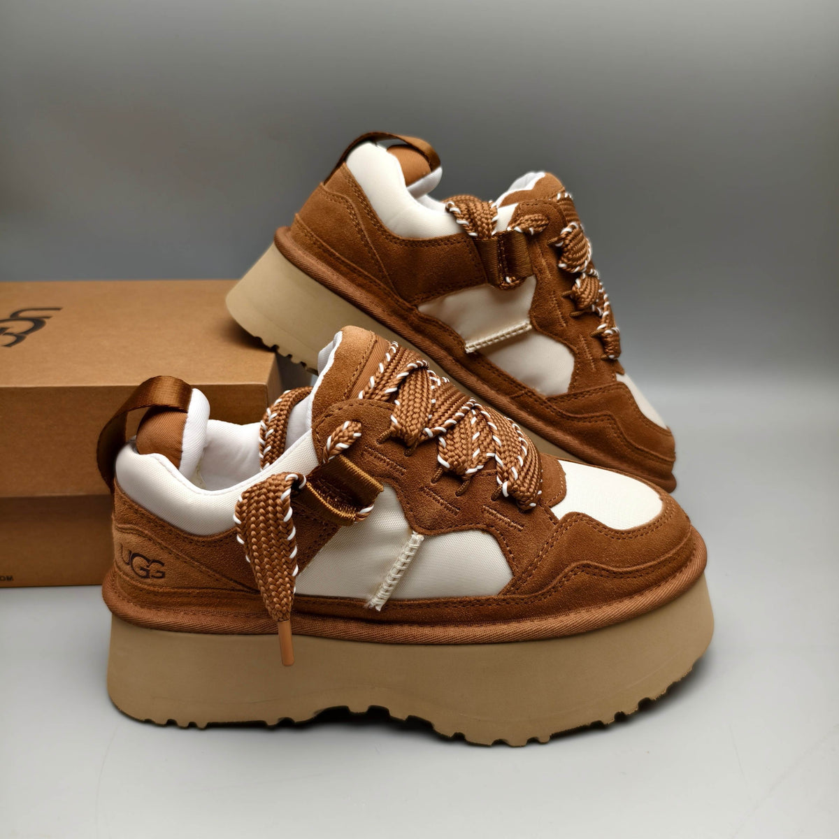 Chestnut Chunky Dad Sneakers – Lace-Up Casual Style – In Stock