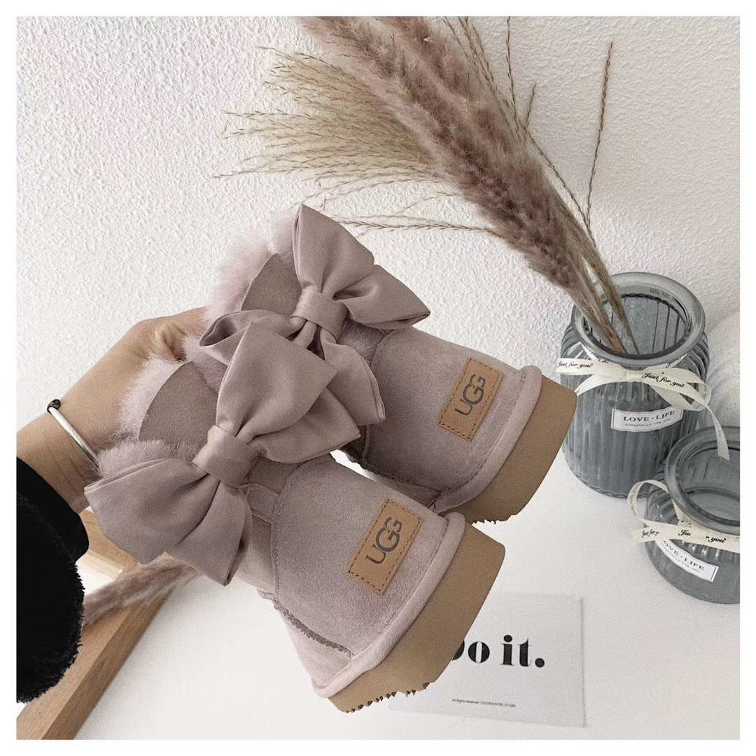 Dusty Pink Chic Bow Ankle Boots – In Stock