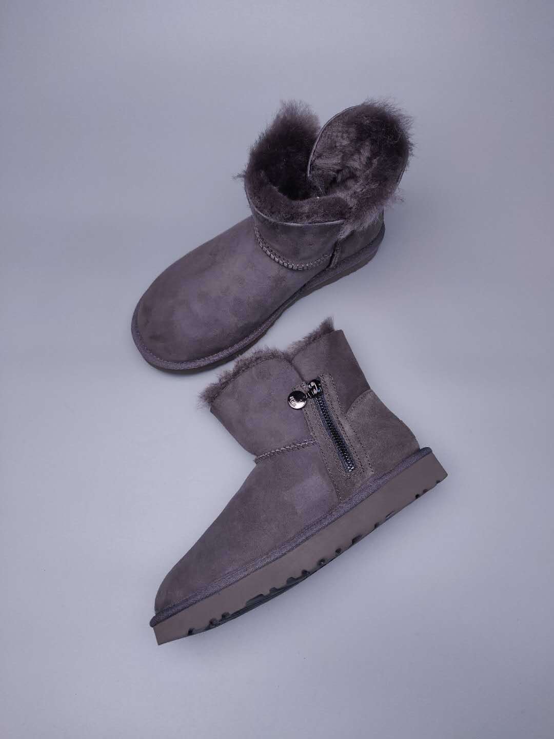 Gray Side-Zip Ankle Boots – In Stock