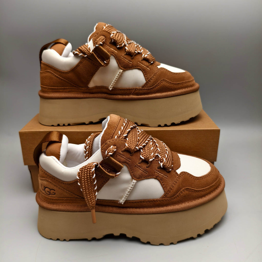 Chestnut Chunky Dad Sneakers – Lace-Up Casual Style – In Stock