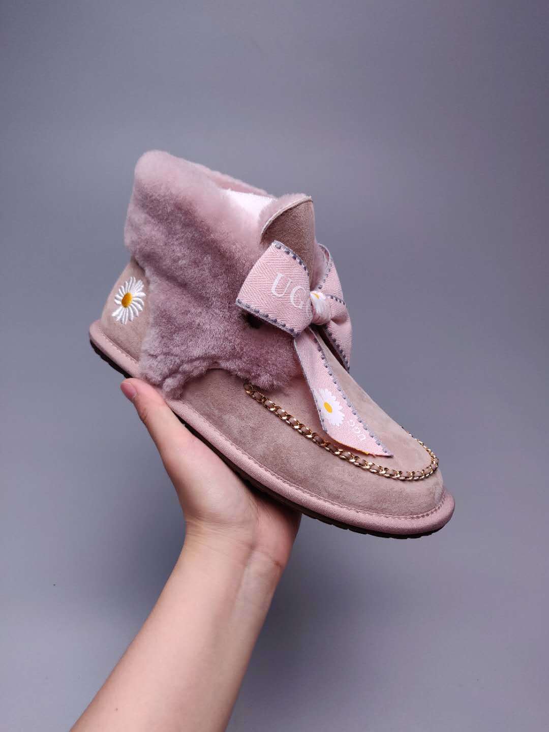 Dusk Pink Daisy Chain Ribbon Shoes – In Stock