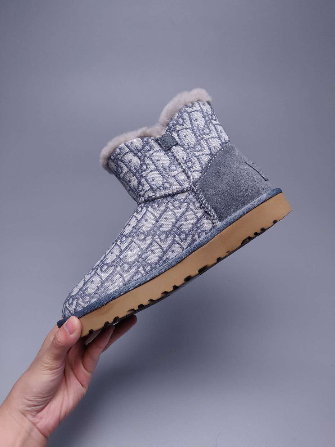 Gray Dior-Style Textured Fabric Boots – In Stock