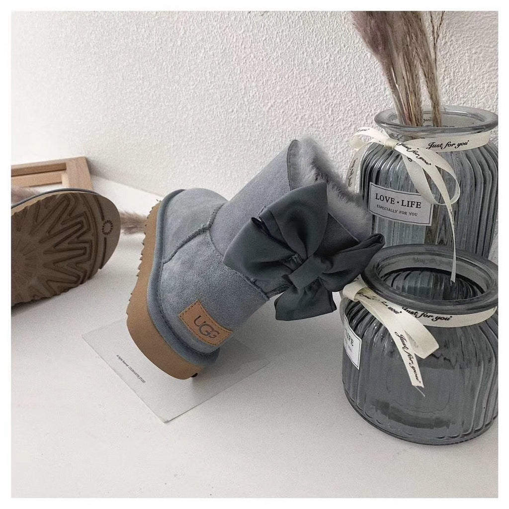 Gray Chic Bow Ankle Boots – In Stock