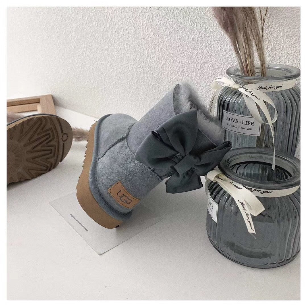 Gray Chic Bow Ankle Boots – In Stock