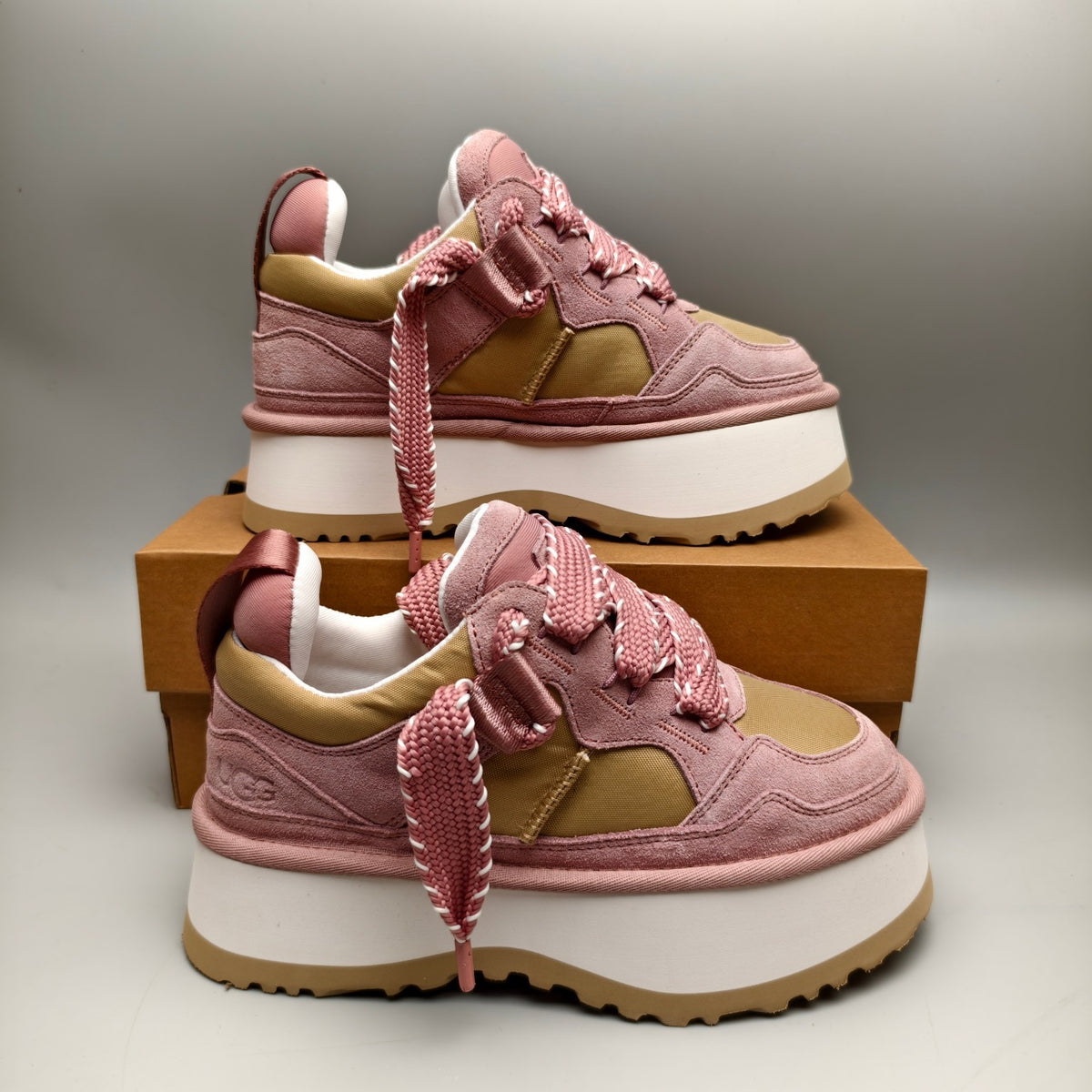 Pink Chunky Dad Sneakers – Lace-Up Casual Style – In Stock