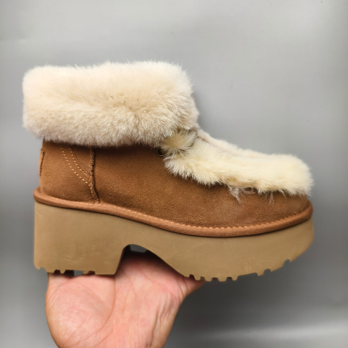 Chestnut Esme Wedge Ankle Boots – Fluffy Lace-Up Style – In Stock