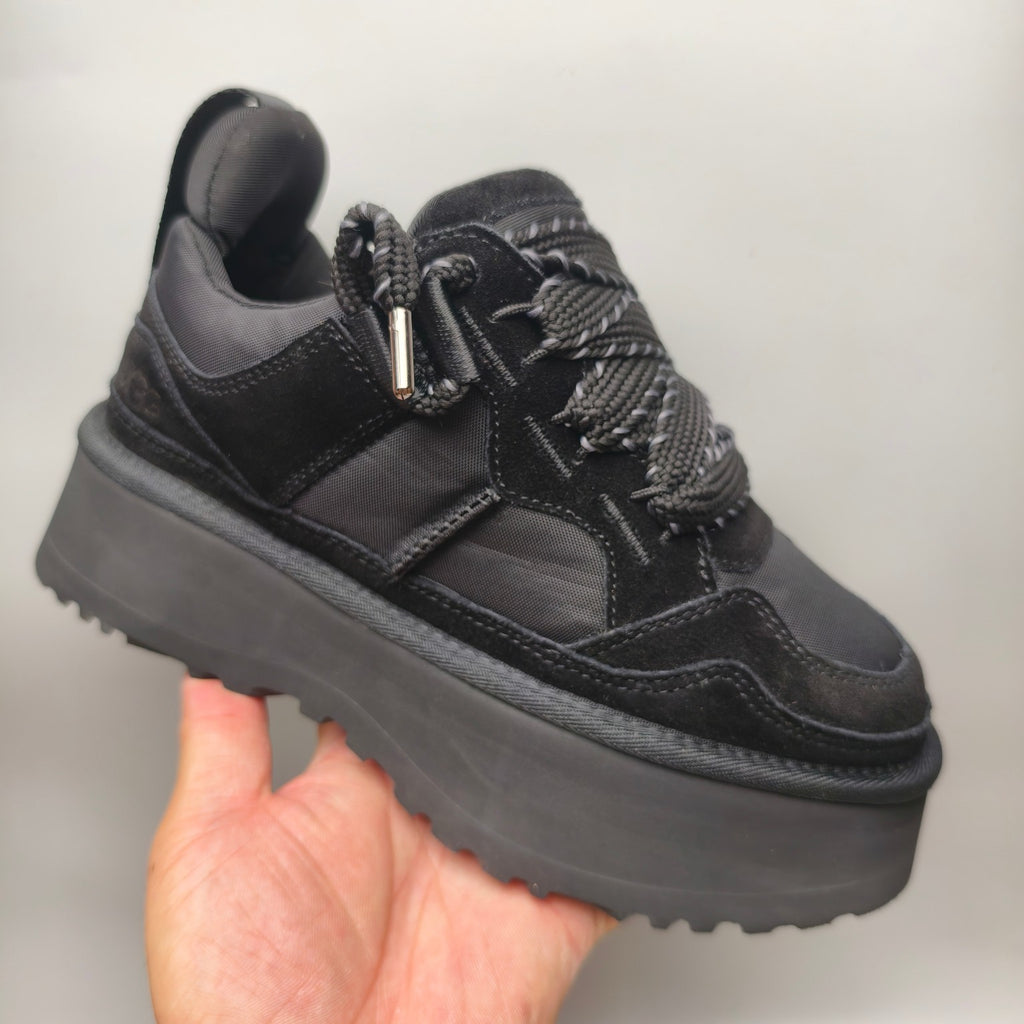 Black Chunky Dad Sneakers – Lace-Up Casual Style – In Stock