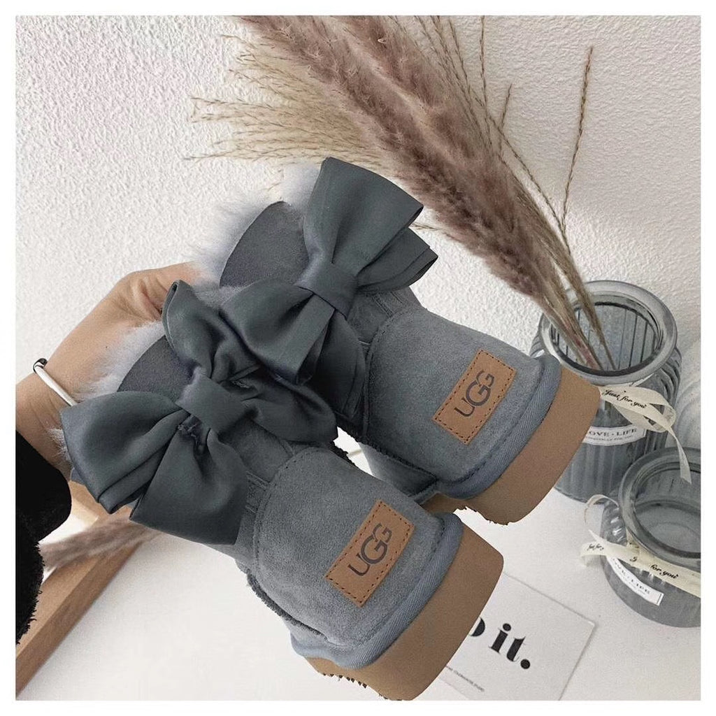 Gray Chic Bow Ankle Boots – In Stock