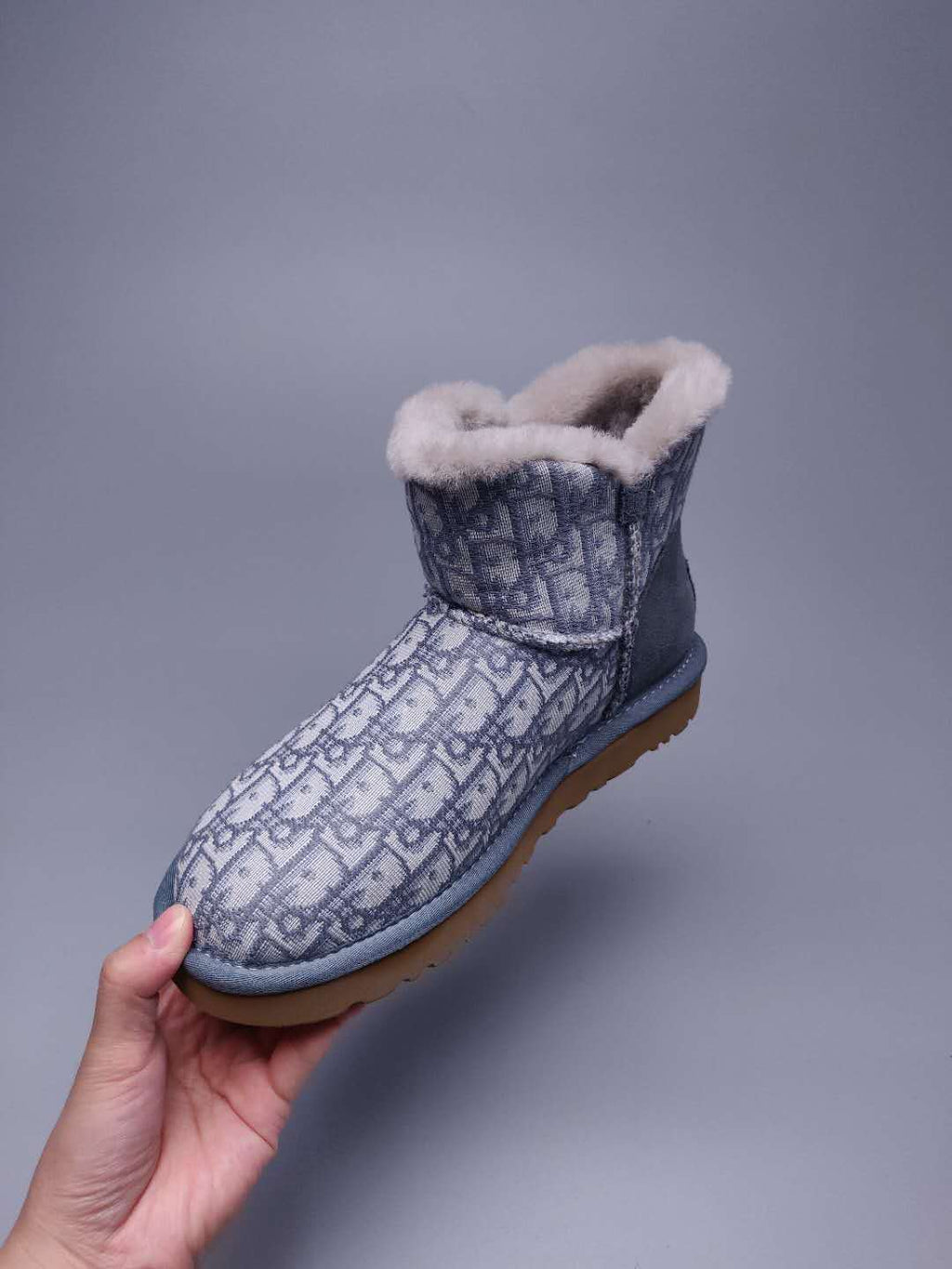 Gray Dior-Style Textured Fabric Boots – In Stock