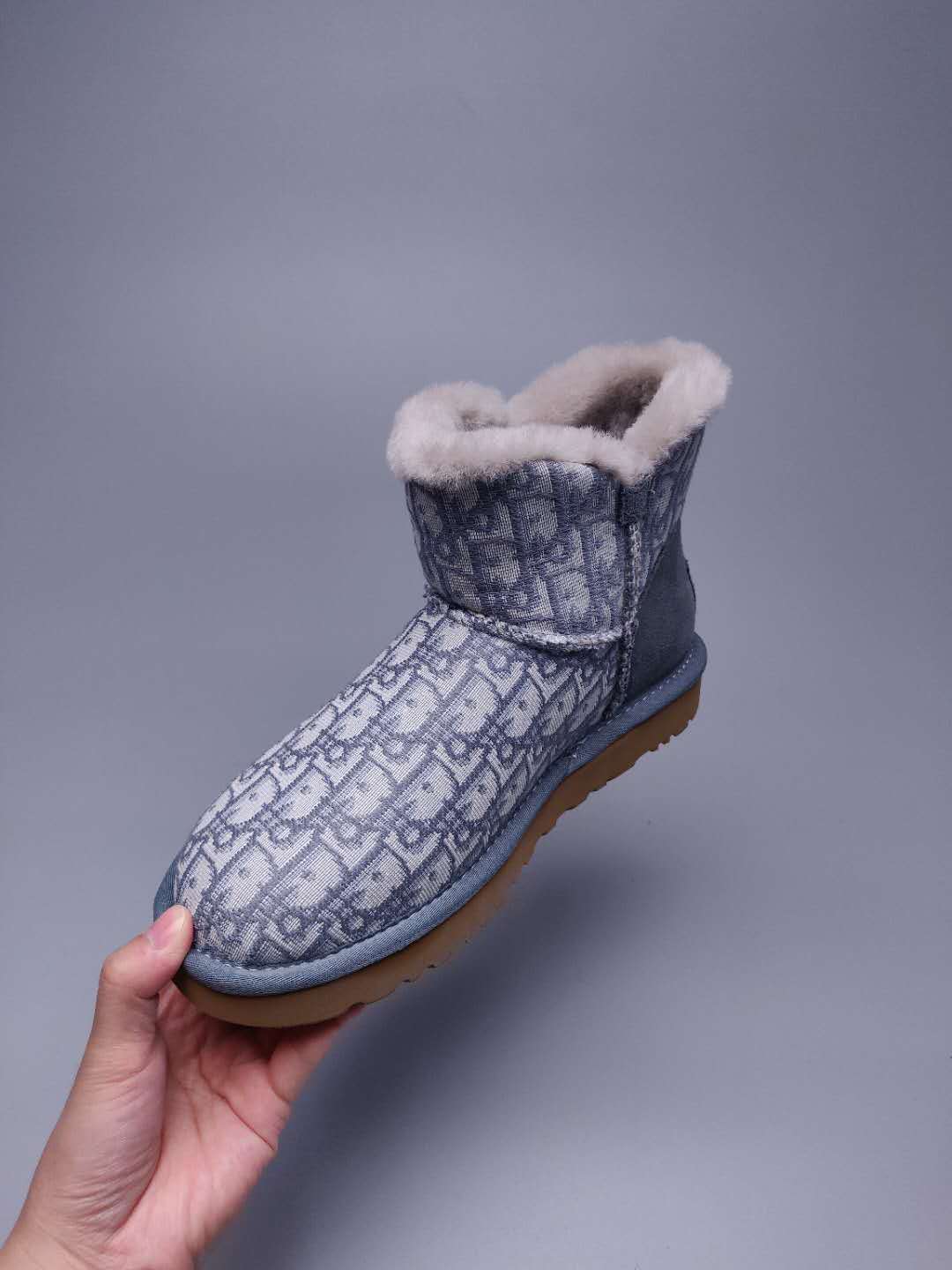 Gray Dior-Style Textured Fabric Boots – In Stock
