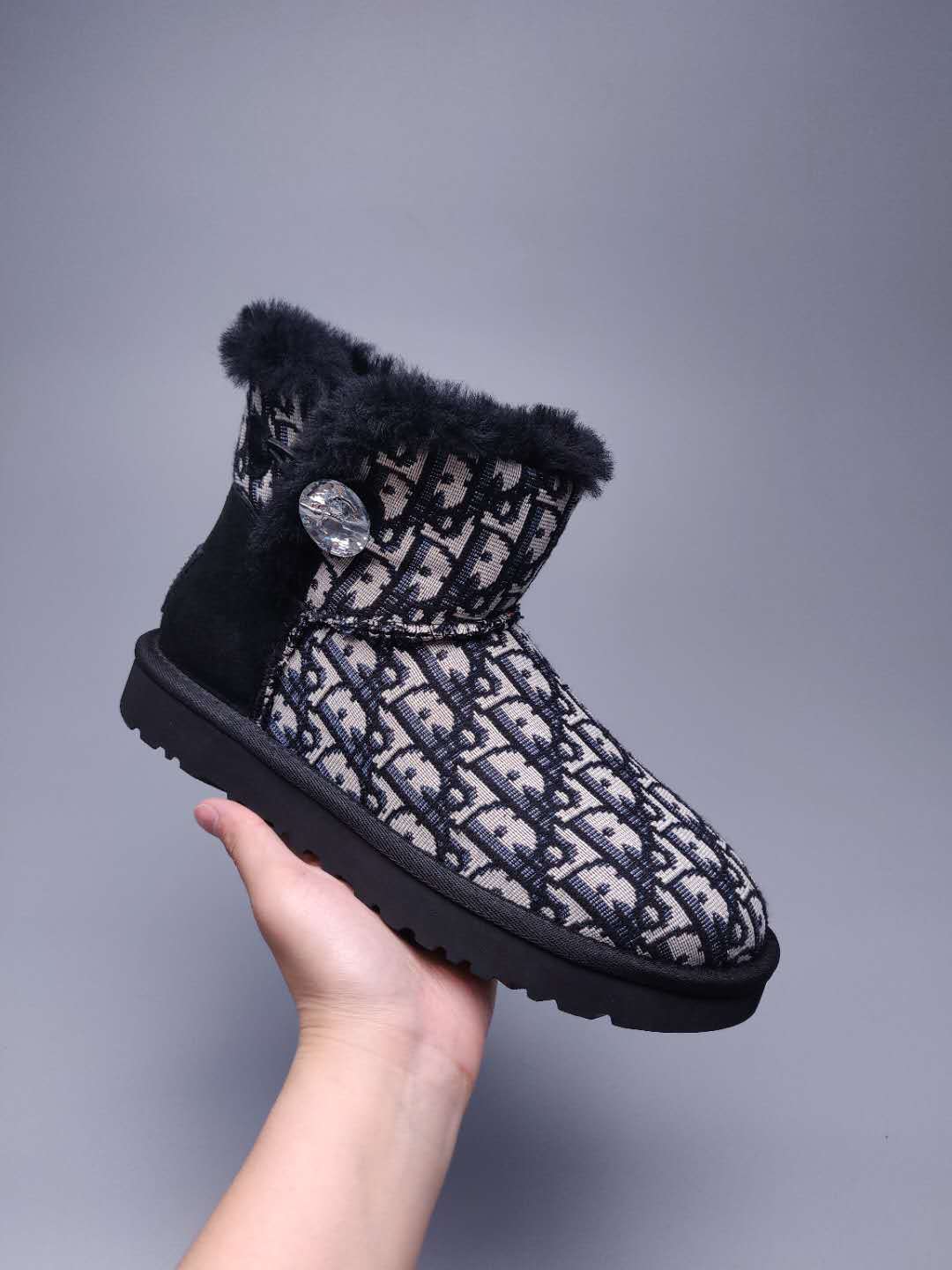 Black Dior-Style Textured Fabric Boots – In Stock