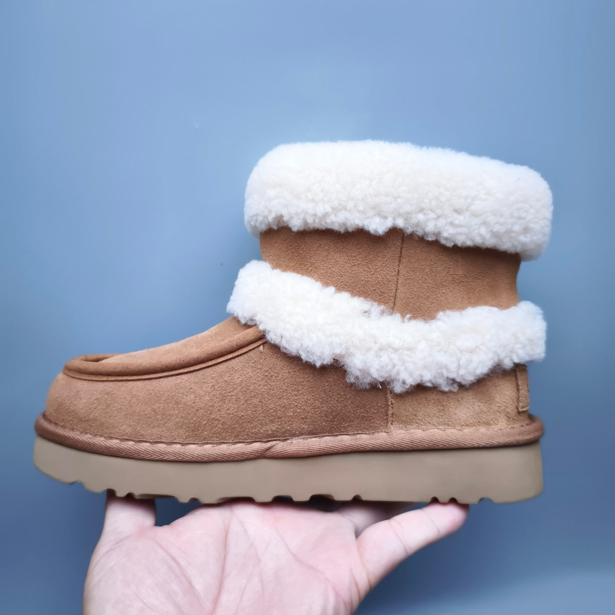 Chestnut Curly Fur Big Logo Mid-Top Trendy Boots – In Stock
