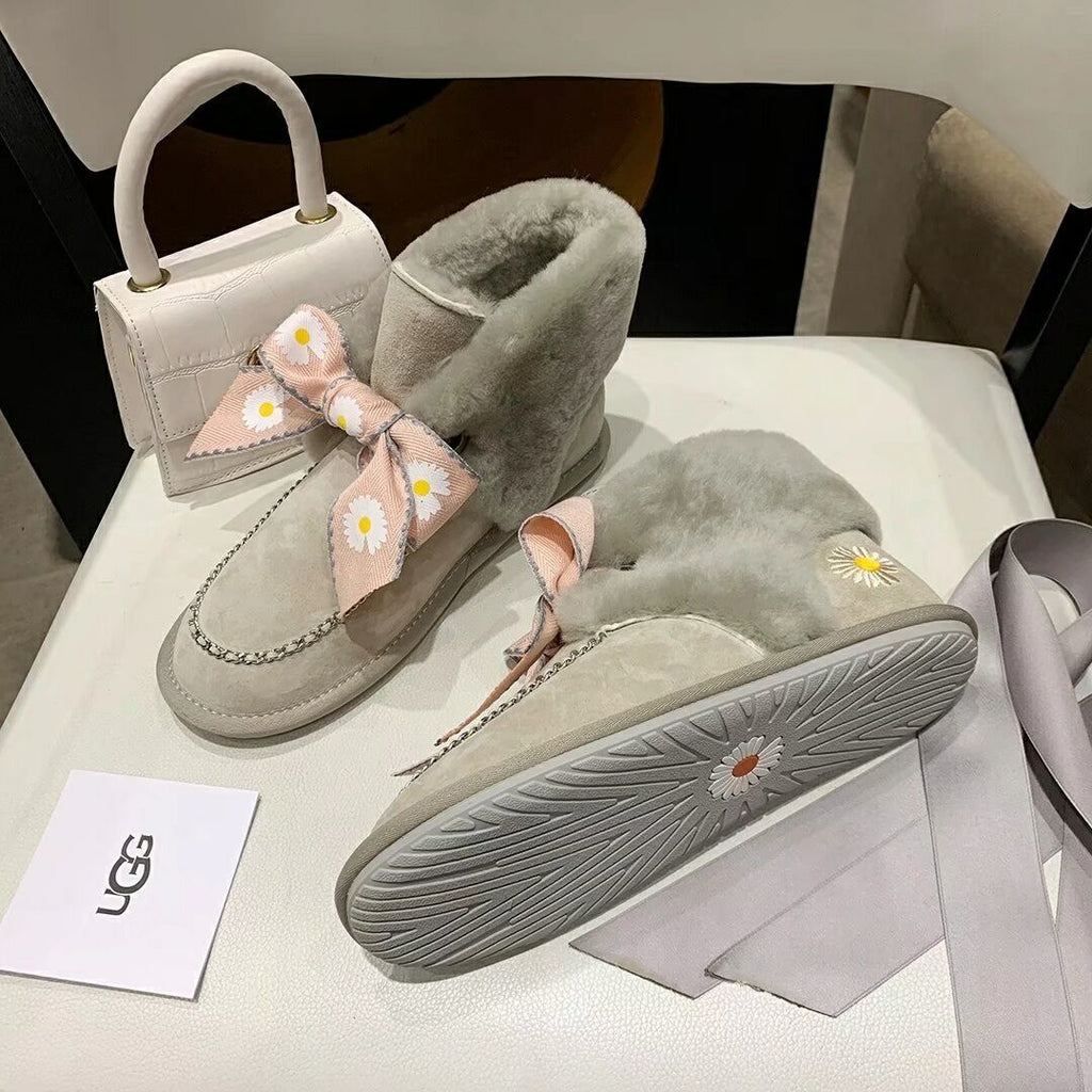 Gray Daisy Chain Ribbon Shoes – In Stock