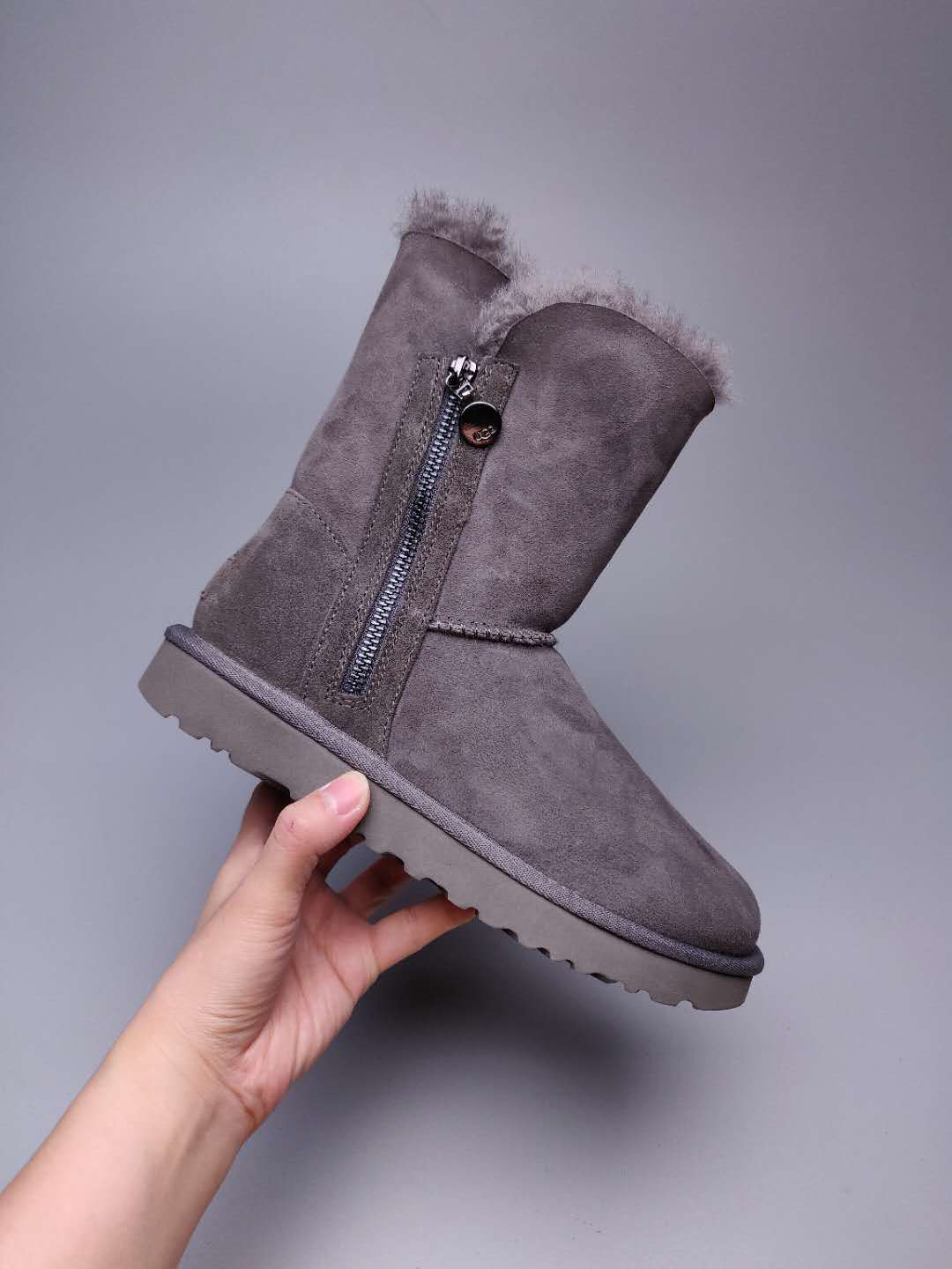 Gray Side-Zip Mid-Calf Boots – In Stock