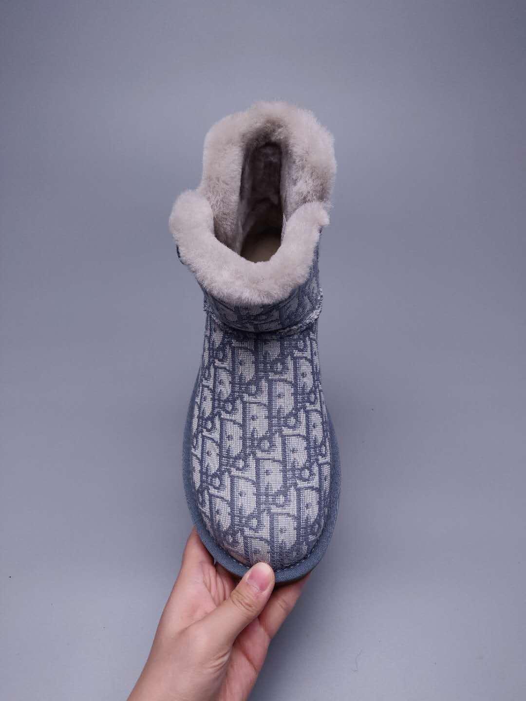 Gray Dior-Style Textured Fabric Boots – In Stock
