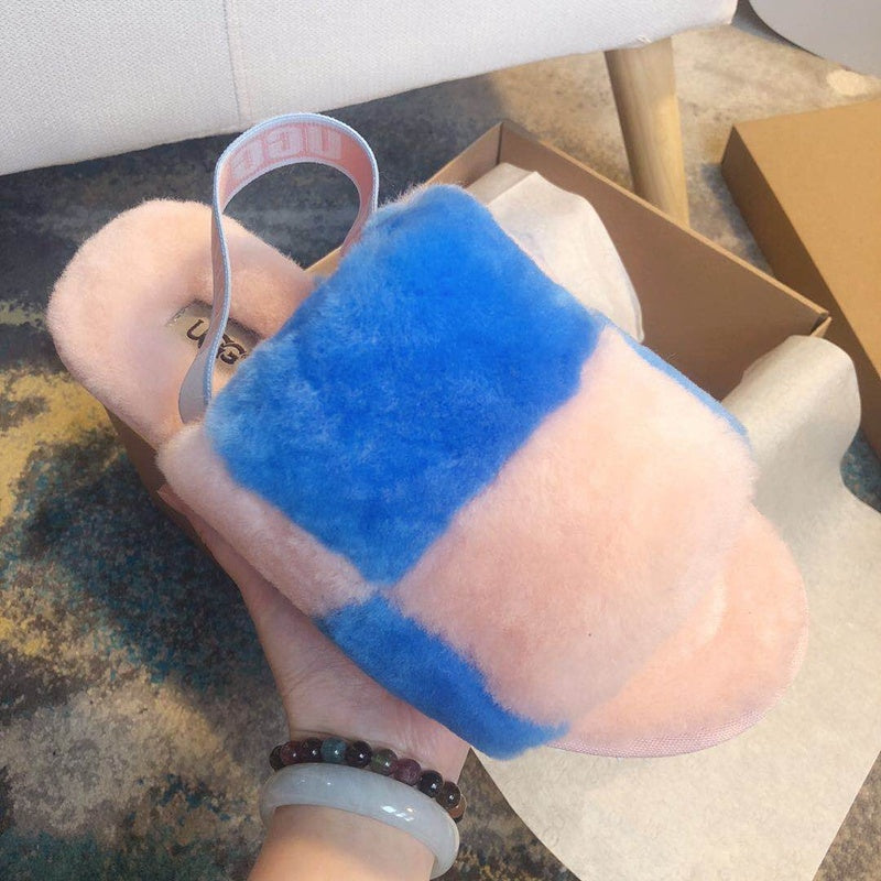 Pink Color-Block Platform Fuzzy Sandals – In Stock