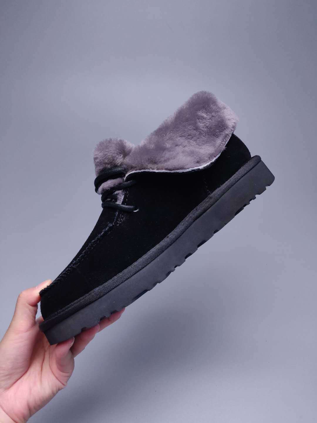 Black Fluffy Trim Lace-Up Ankle Boots – In Stock