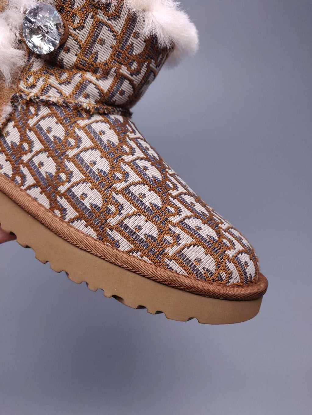 Chestnut Dior-Style Textured Fabric Boots – In Stock