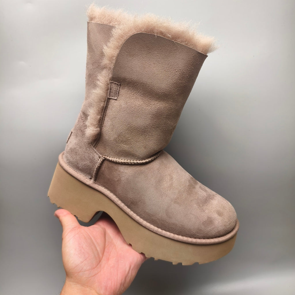 Walnut Wedge Thick-Sole Mid-Calf Fashion Boots – In Stock