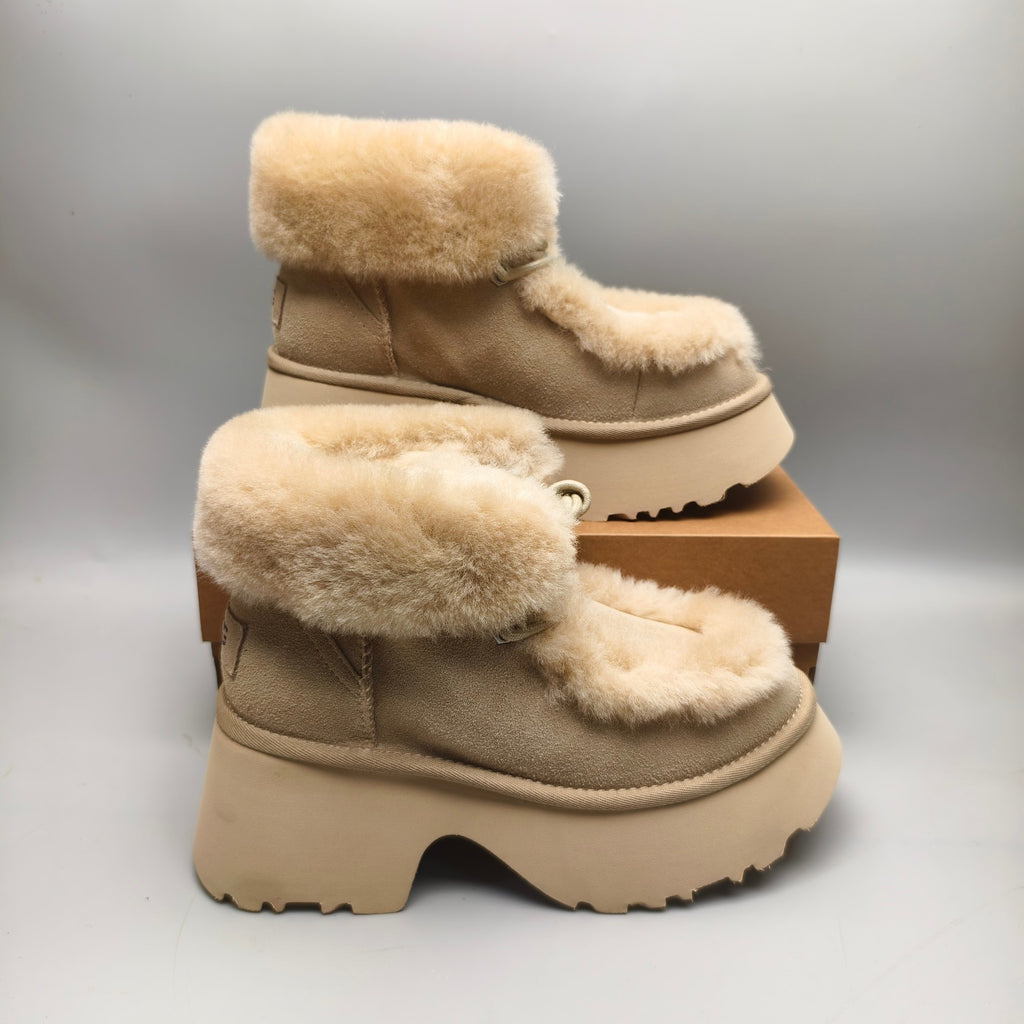 Mustard Esme Wedge Ankle Boots – Fluffy Lace-Up Style – In Stock